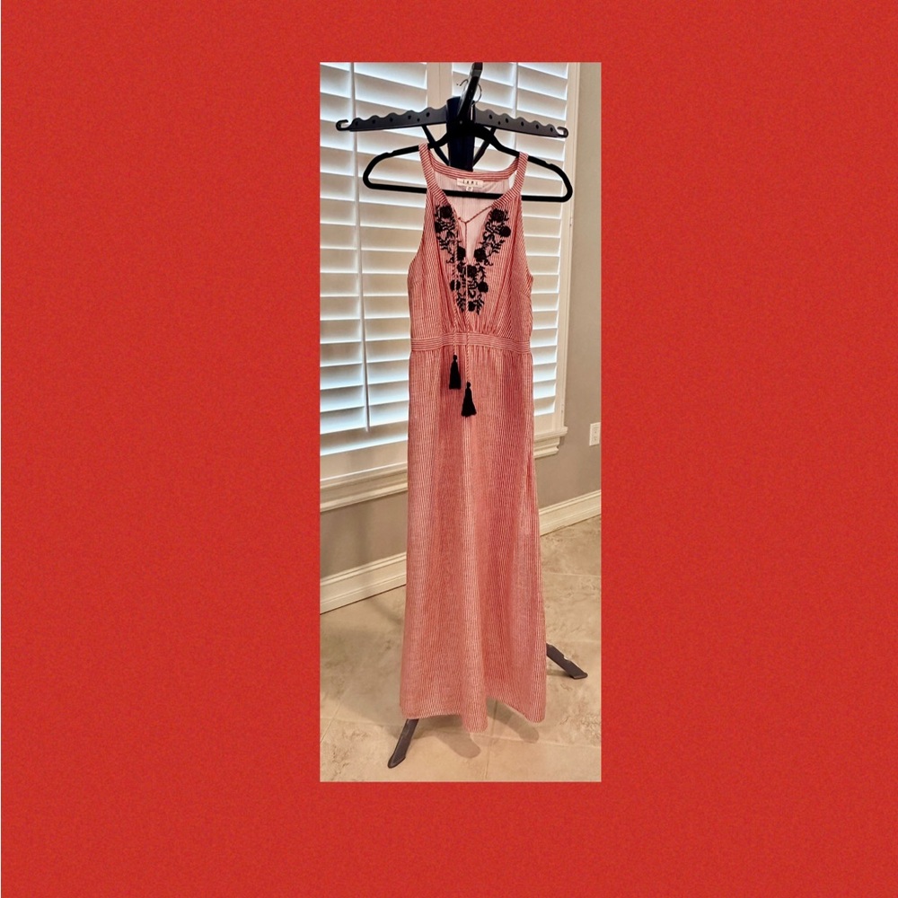 Red and White Striped Dress with tassels